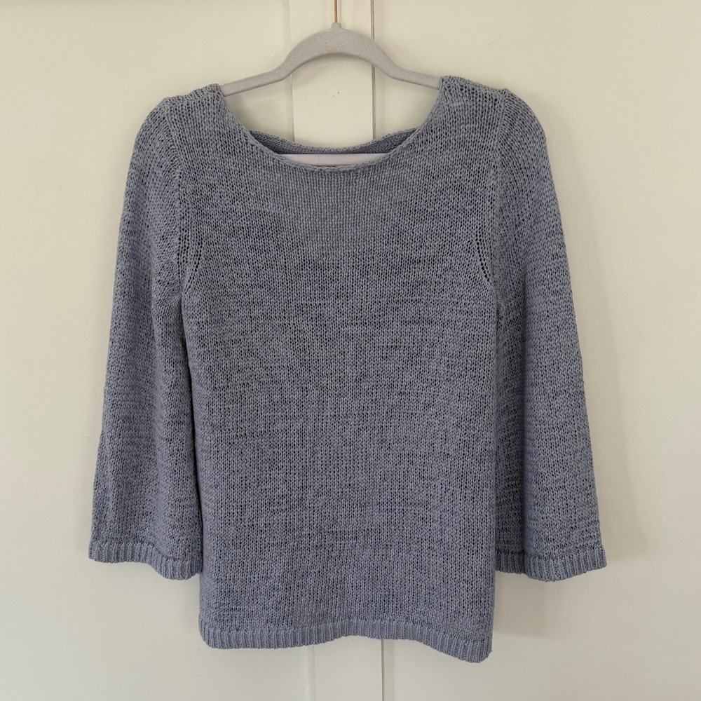 New Loft Women's Sweater Blue Cotton Wide Sleeve Scoop Neck Open Back Small NWT
